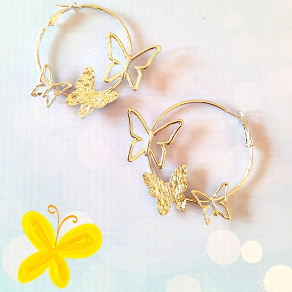 Jewelry - 2/$20🌼 Silverstone Butterfly 2" Hoops Earrings